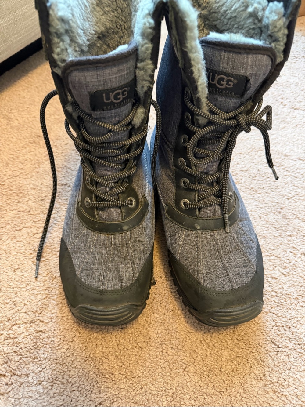 UGG Women's Charcoal Lace-Up Shearling-Lined Winter Boots